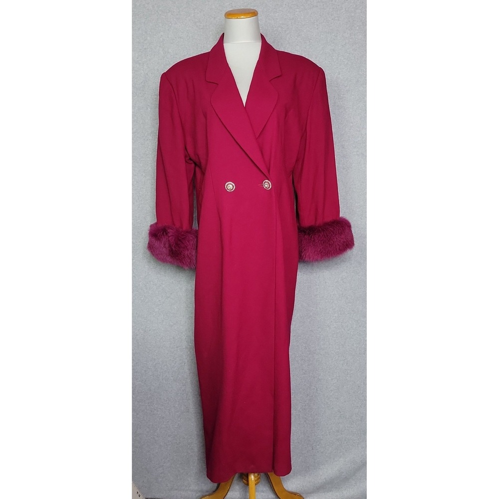 Lily & Taylor Magenta Wool Maxi Dress Finland Fox Fur Cuffs Rhinestone Button 18